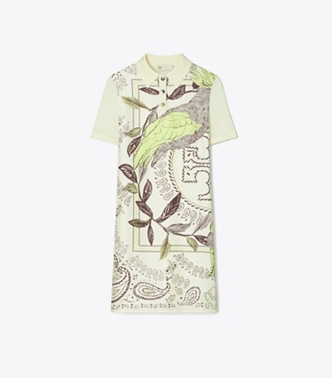 Tory Burch designer ワンピース シルクフロント ポロドレス in New Ivory / Mint Cockatoo front
