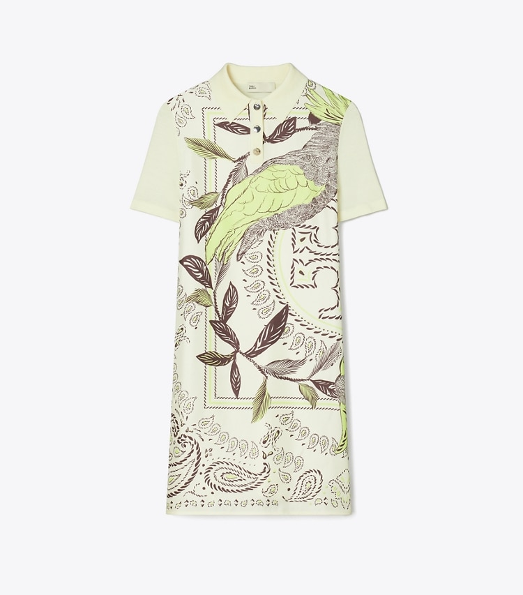 Tory Burch designer ワンピース シルクフロント ポロドレス in New Ivory / Mint Cockatoo front