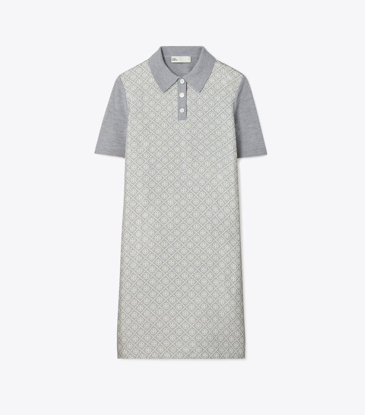 Tory Burch designer ドレス シルクフロント ポロドレス in Shadow Gray Melange T Monogram Mini front