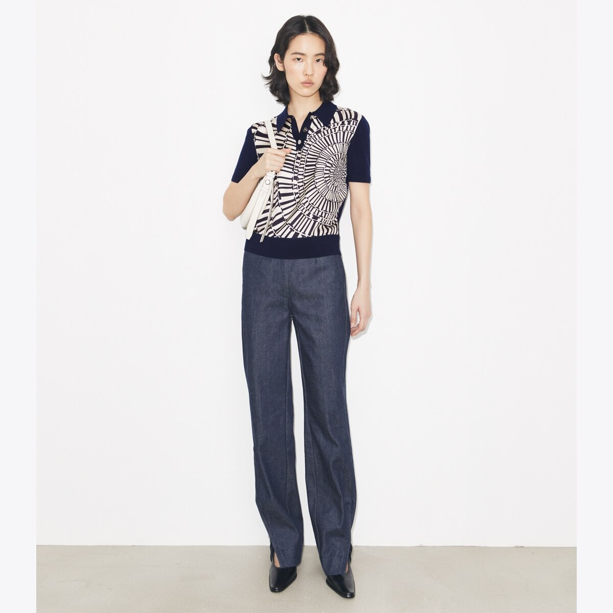 Silk-Front Polo: Women's Designer Sweaters | Tory Burch