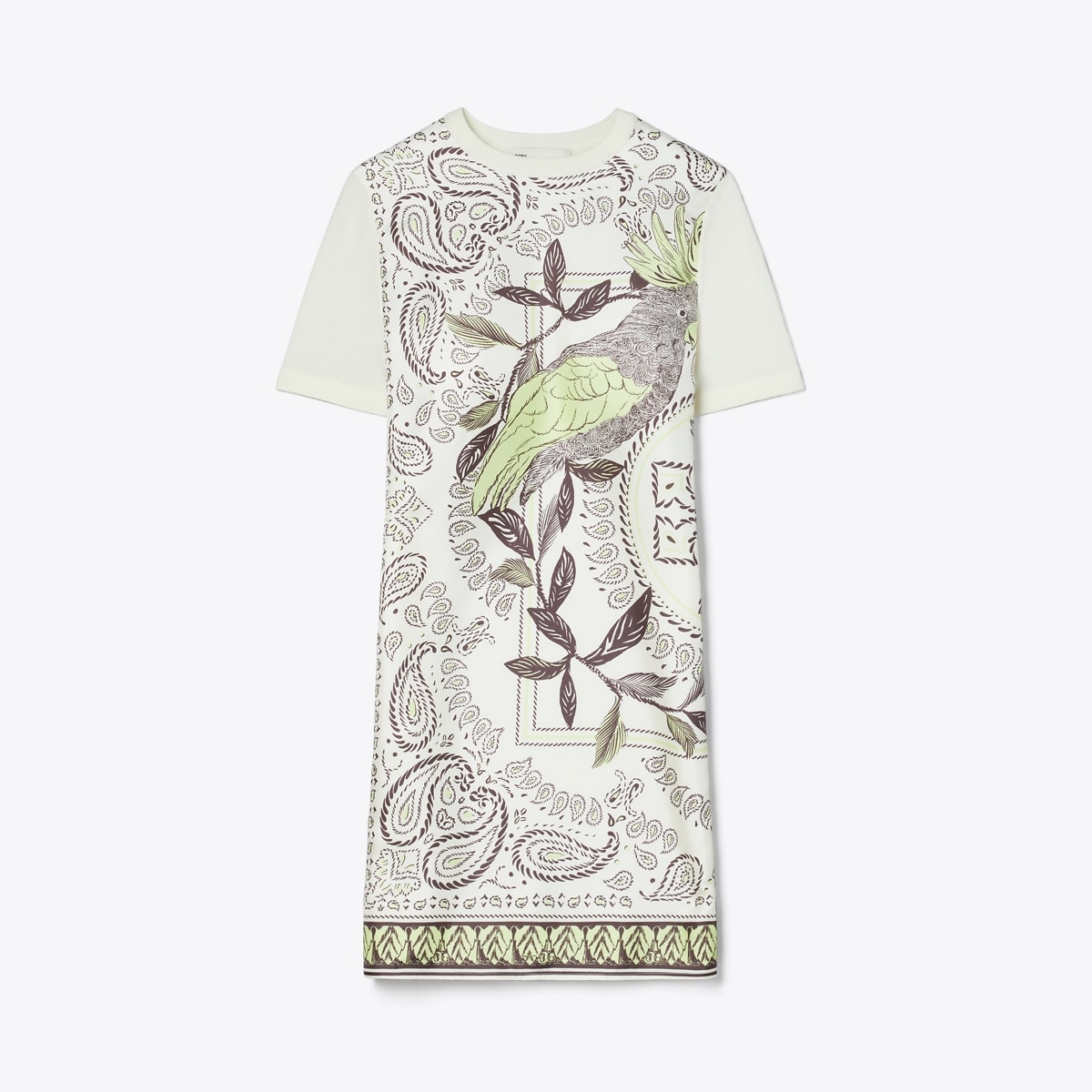 Tory Burch Women's Silk-Front Sweater Dress in New Ivory/Mint Cockatoo, size L