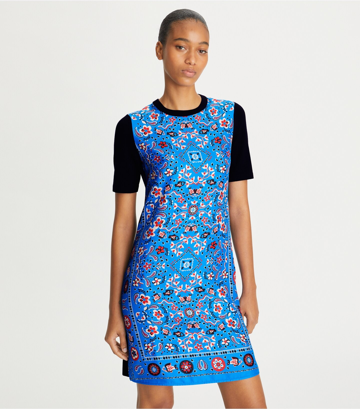 Silk-Front Sweater Dress