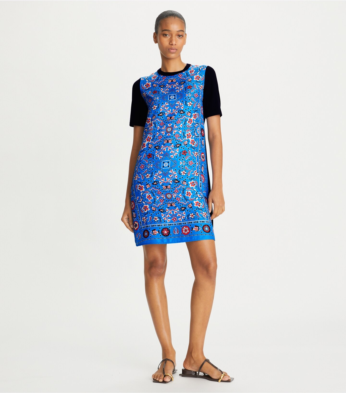 Silk-Front Sweater Dress