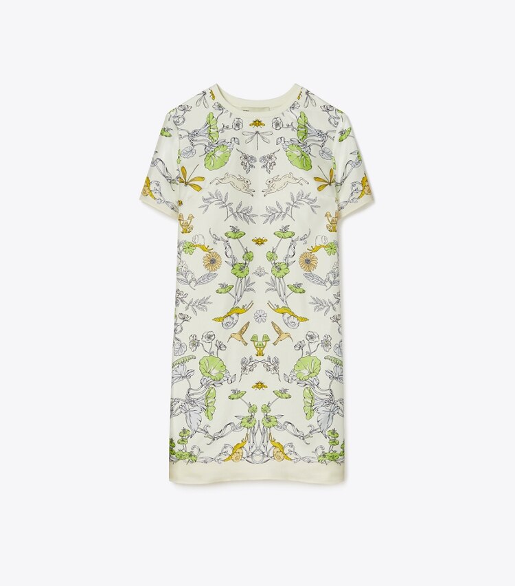Tory Burch designer dresses Silk Front T-Shirt Dress in Beige Meadow front