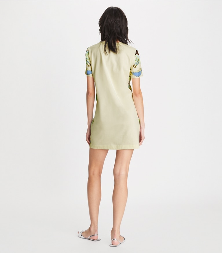 Tory Burch designer dresses Silk-Front T-Shirt Dress in Blue Multi front