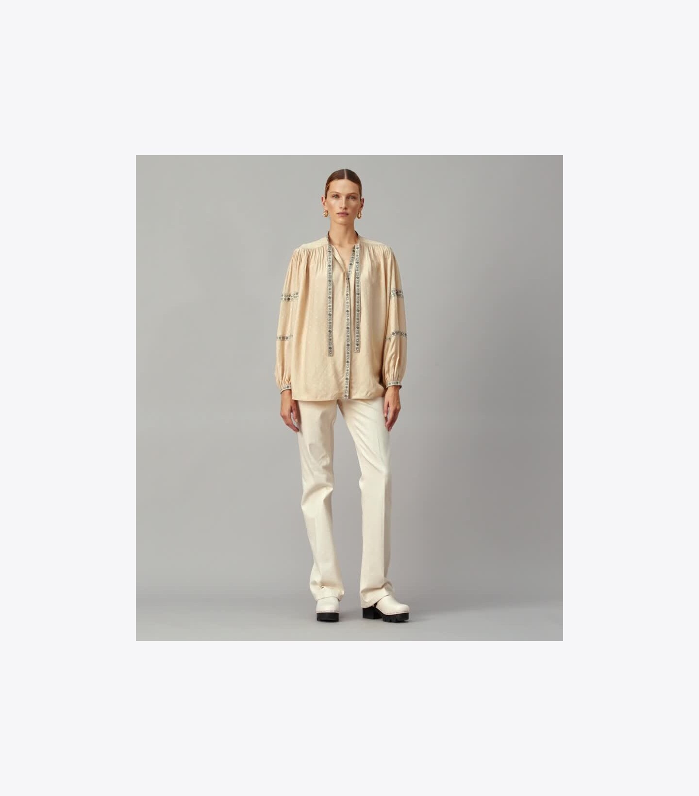 Silk Jacquard Ribbon Blouse