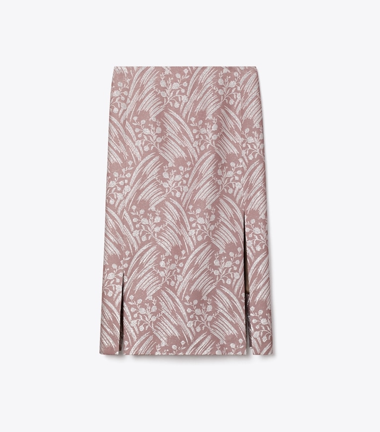 Tory Burch designer bottoms Silk Jacquard Skirt in Mauve Wispy Flower front