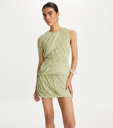 Tory Burch designer dresses Silk Jersey Dress in Khaki Sage front