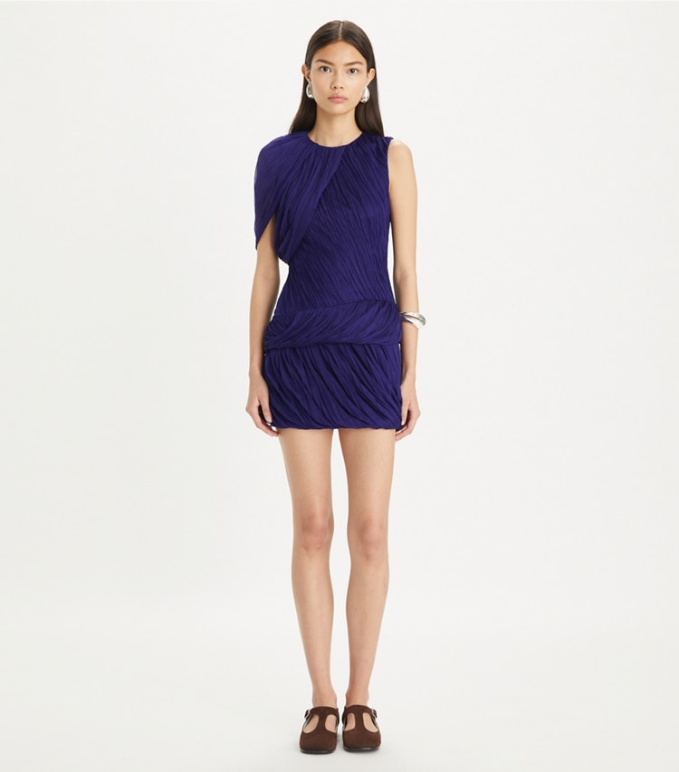 Tory Burch designer dresses Silk Jersey Dress in Rich Violet on model front
