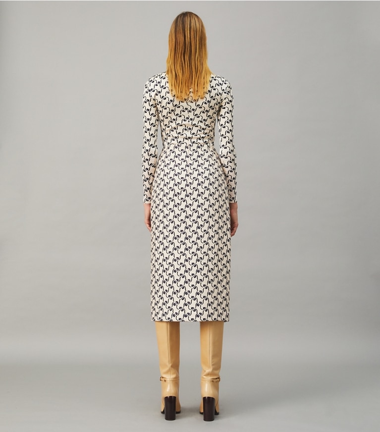 Tory Burch designer tops Silk Jersey Turtleneck in NAVY STENCIL FLORAL front
