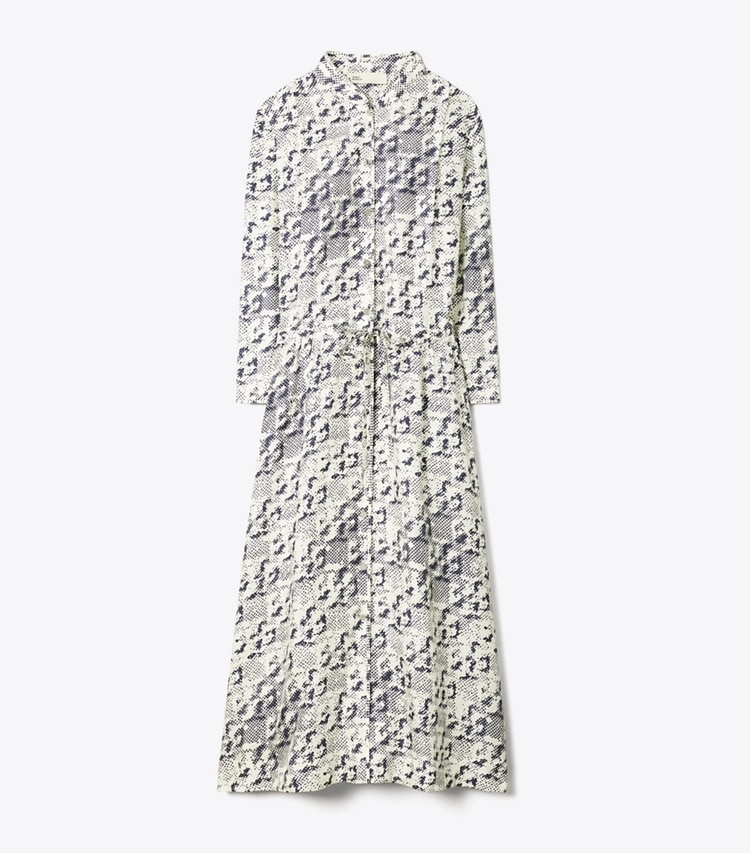 Tory Burch designer coverups Silk Midi Dress in New Ivory Distressed Pixelated Logo front