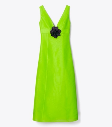 Tory Burch designer dresses Silk Organza Dress in Vivid Lime front