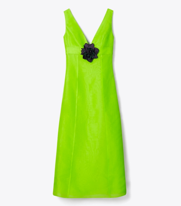Tory Burch designer dresses Silk Organza Dress in Vivid Lime front