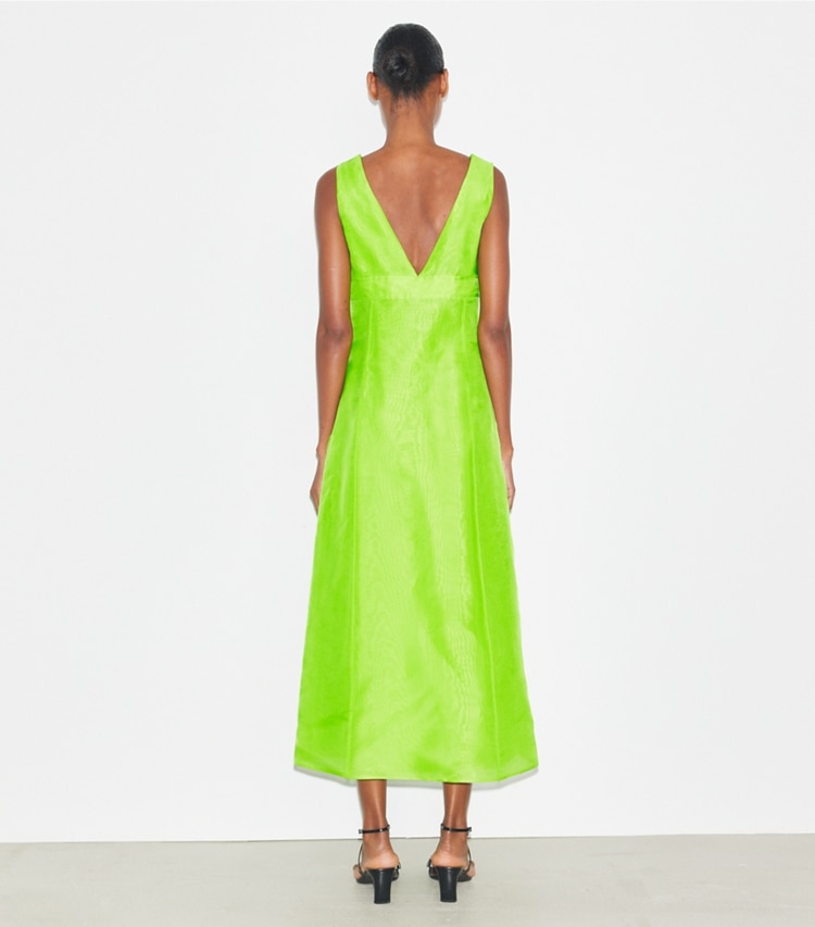 Tory Burch designer dresses Silk Organza Dress in Vivid Lime on model back