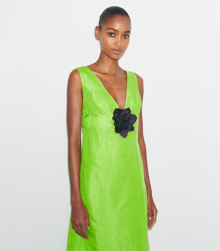 Tory Burch designer dresses Silk Organza Dress in Vivid Lime front