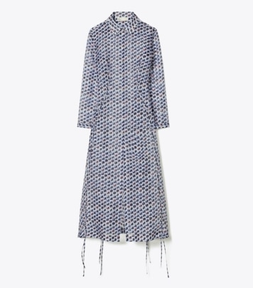 Tory Burch designer dresses Silk Organza Shirtdress in Blue Candy Dots front