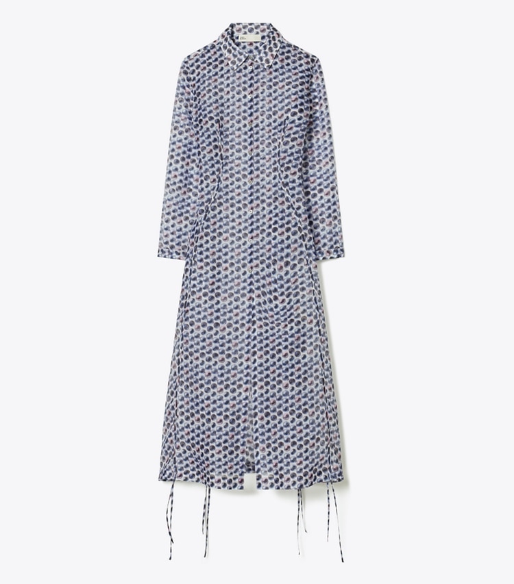 Tory Burch designer dresses Silk Organza Shirtdress in Blue Candy Dots front