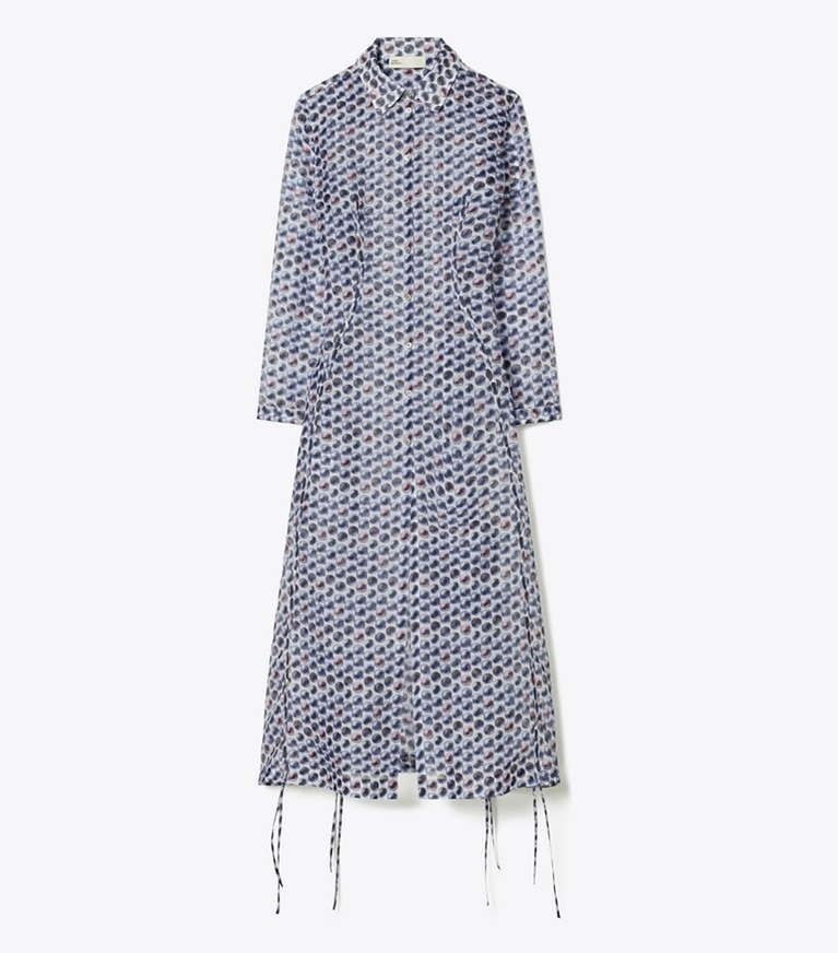 Tory Burch designer dresses Silk Organza Shirtdress in Blue Candy Dots front