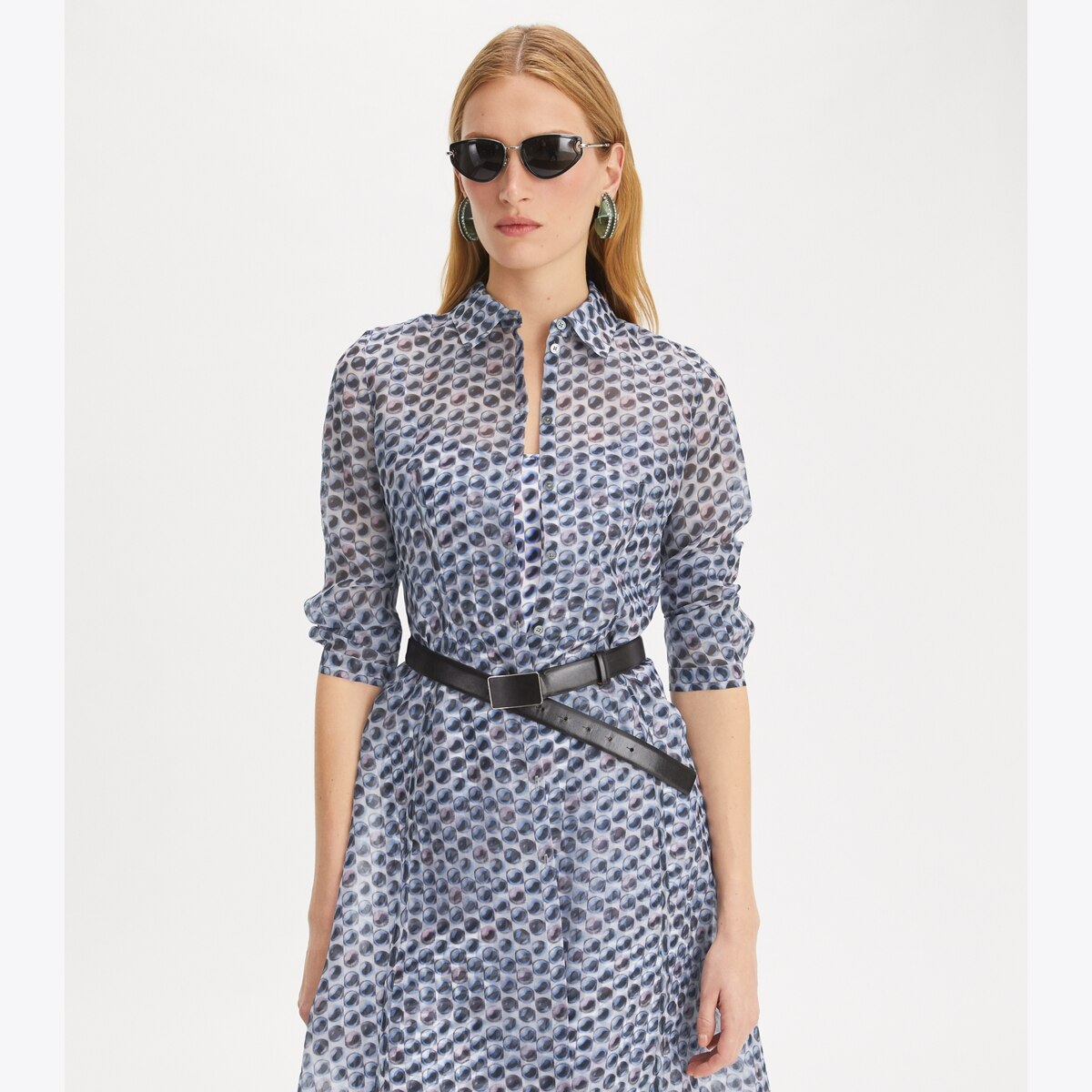 TORY BURCH 青い花柄シルク100%ワンピース US4 Mサイズ Printed Silk Shirtdress: Women's Designer Dresses | Tory Burch