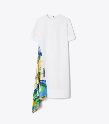 Tory Burch designer dresses Silk Panel Cotton Dress in White front