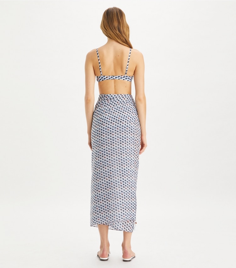 Tory Burch designer coverups Silk Pareo in Blue Candy Dots on model back