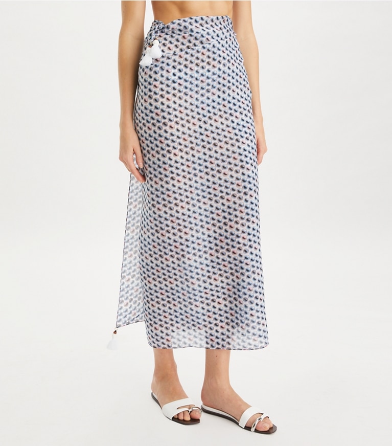 Tory Burch designer coverups Silk Pareo in Blue Candy Dots front
