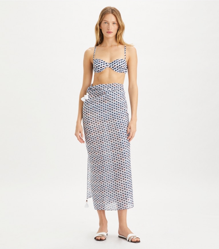 Tory Burch designer coverups Silk Pareo in Blue Candy Dots front