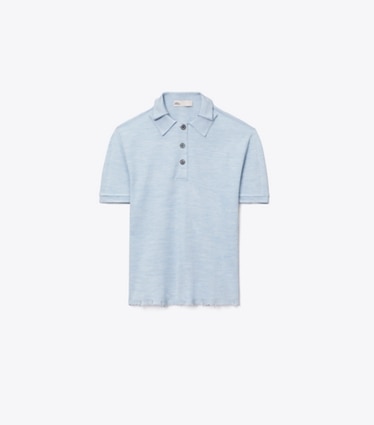 Tory Burch designer sweaters Silk Polo in Light Blue front