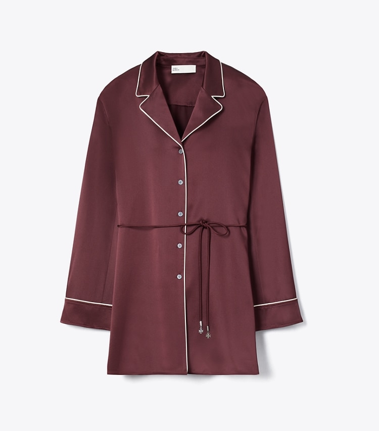 Tory Burch designer tops Silk Satin Shirt in Mahogany front