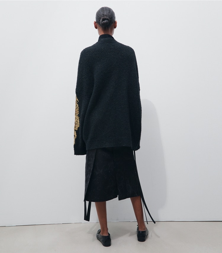 Tory Burch designer bottoms Silk Satin Skirt in Black on model back