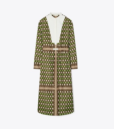 Tory Burch designer dresses Silk Shirtdress in Chocolate Pomegranate front