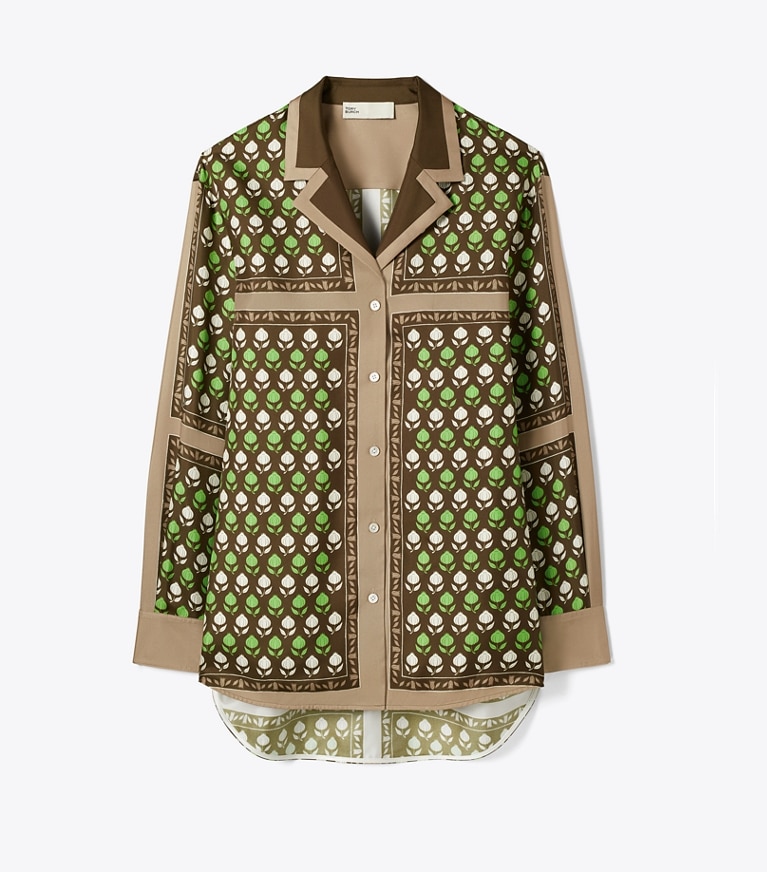 Tory Burch designer oberteile Silk Top in Chocolate Pomegranate front