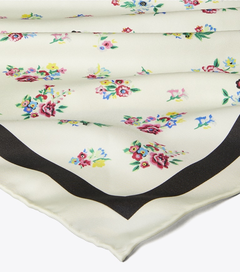 Tory Burch designer scarves Silk Triangle Scarf in Ditsy Floral Ivory overhead