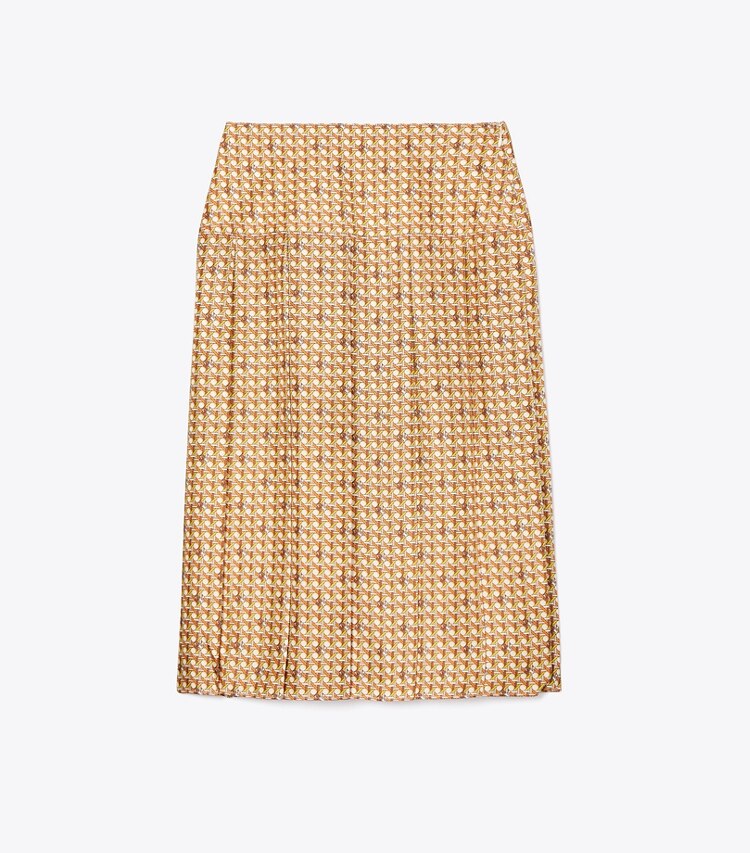 Tory Burch designer bottoms Silk Twill Carmine Skirt in BUTTERMILK BASKETWEAVE front