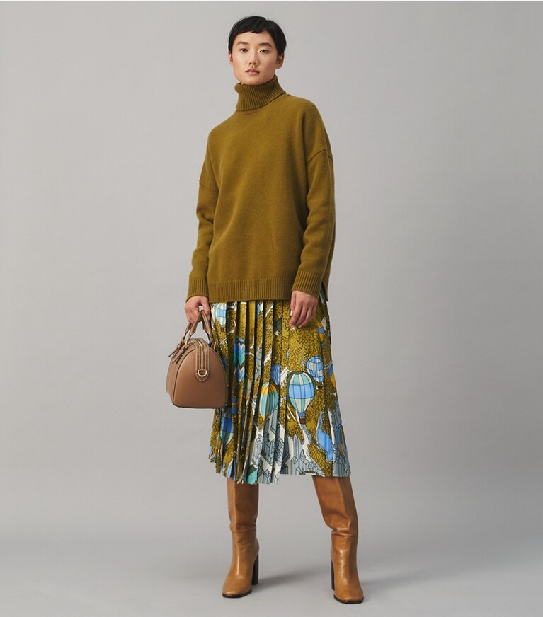 Tory Burch designer bottoms Silk Twill Pleated Wrap Skirt in  BALLOONS IN THE SKY front