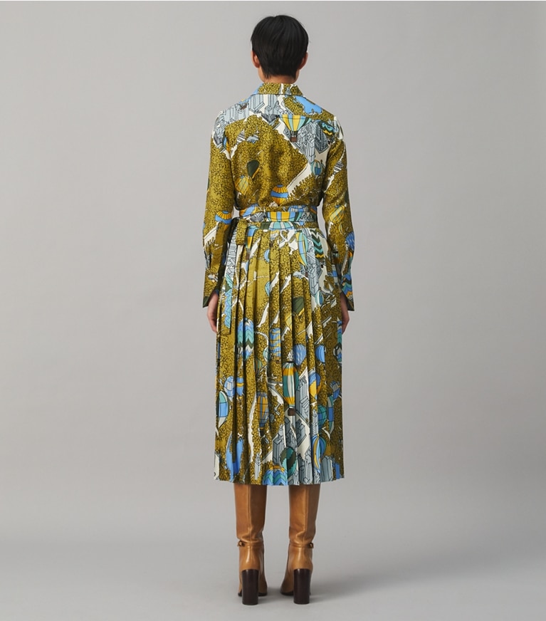 Tory Burch designer bottoms Silk Twill Pleated Wrap Skirt in  BALLOONS IN THE SKY front