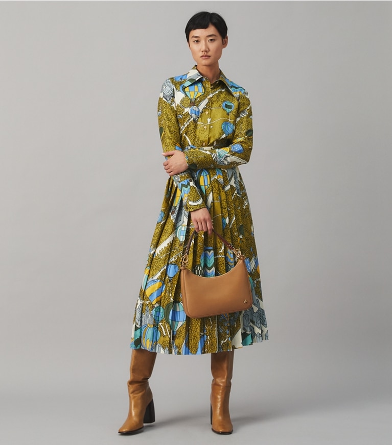 Tory Burch designer bottoms Silk Twill Pleated Wrap Skirt in  BALLOONS IN THE SKY front