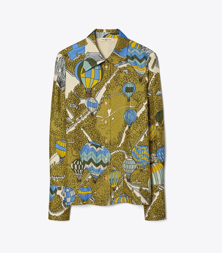 Tory Burch designer tops Silk Twill Shirt in BALLOONS IN THE SKY front
