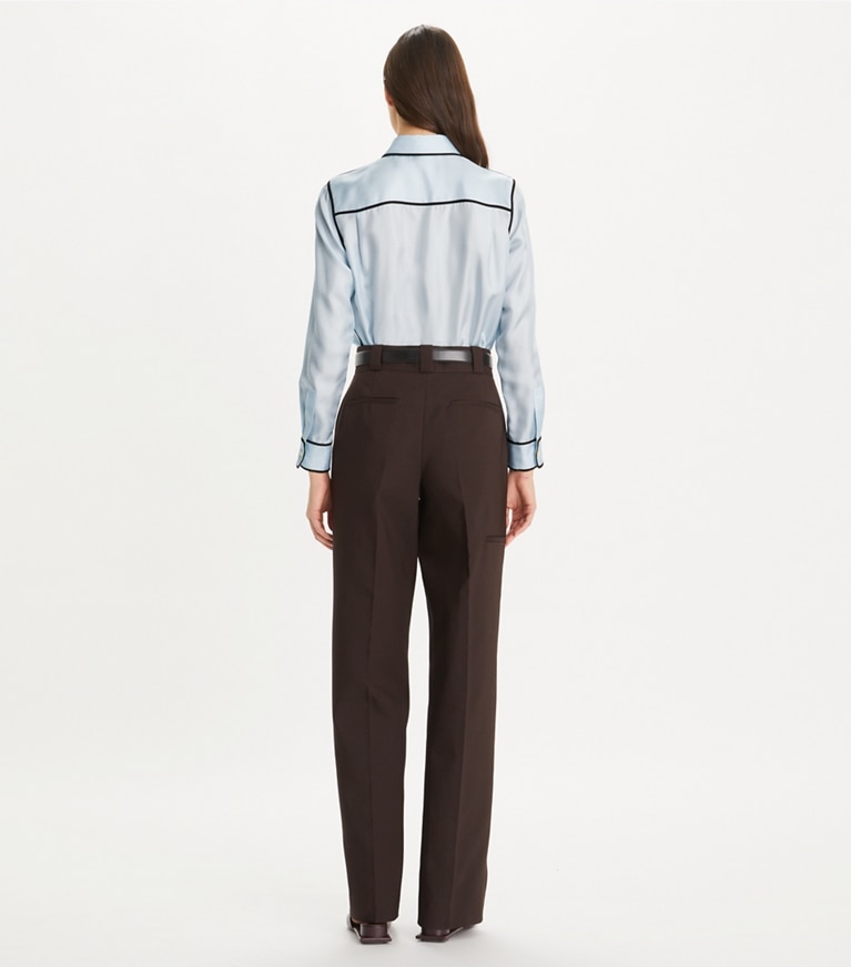 Tory Burch designer tops Silk Twill Shirt in Iced Blue front
