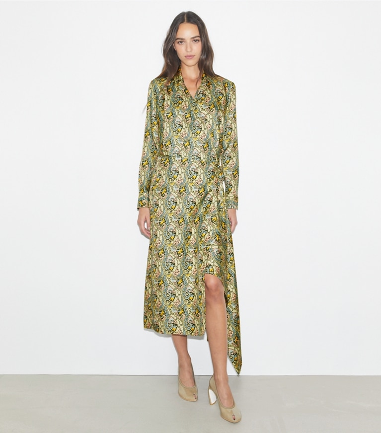 Tory Burch designer dresses Silk Wrap Dress in Blue Dream Paisley front