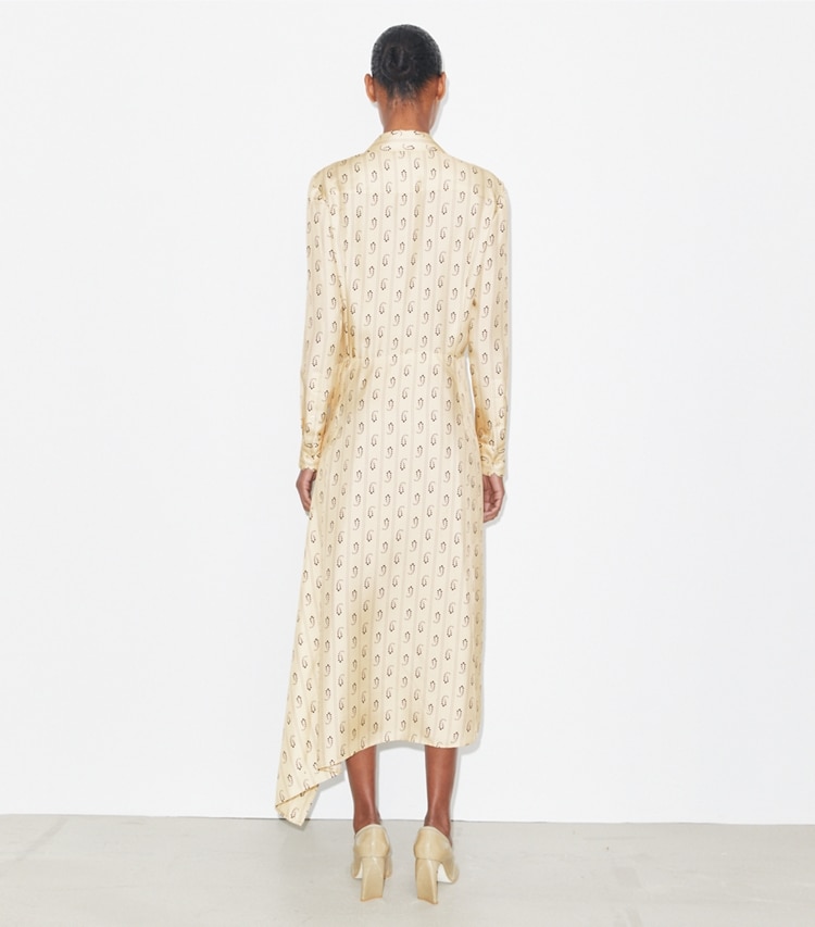 Tory Burch designer dresses Silk Wrap Dress in Playa Pajama Print on model back