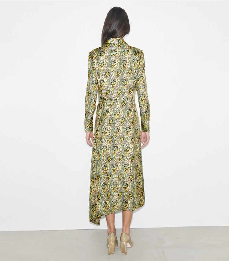 Tory Burch designer dresses Silk Wrap Dress in Blue Dream Paisley on model back