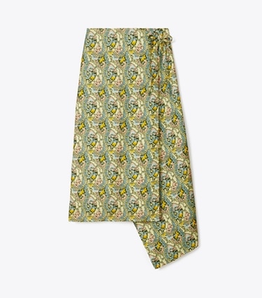Tory Burch designer bottoms Silk Wrap Skirt in Blue Dream Paisley front