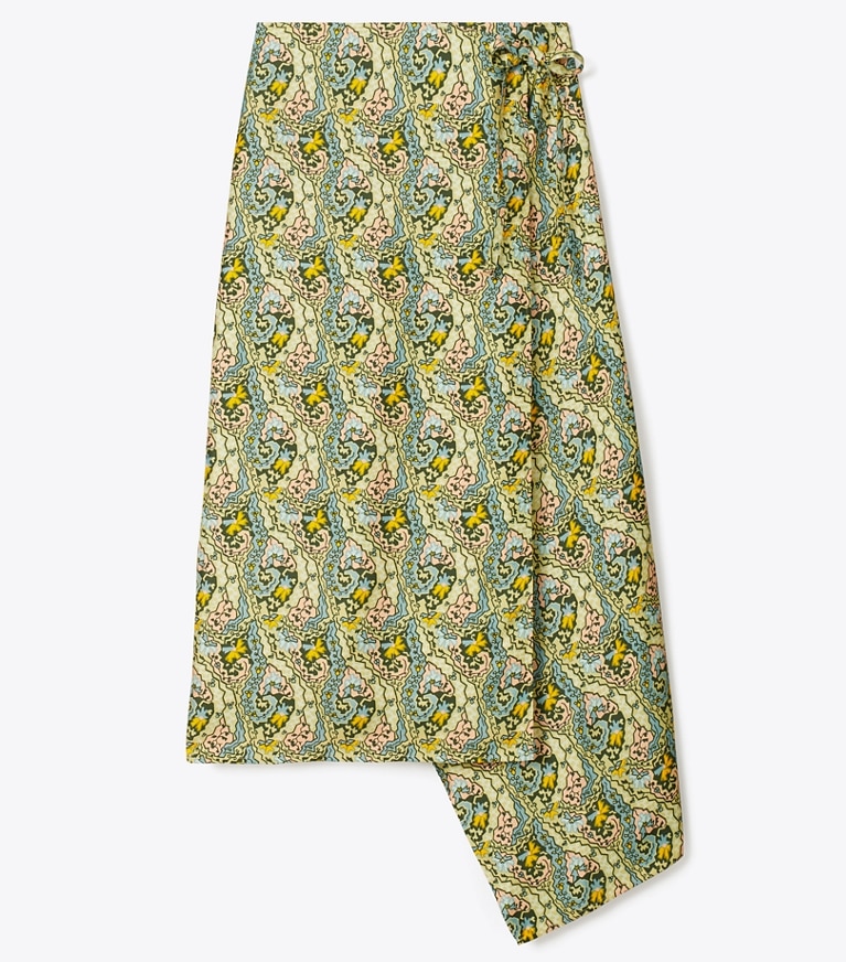 Tory Burch designer bottoms Silk Wrap Skirt in Blue Dream Paisley front