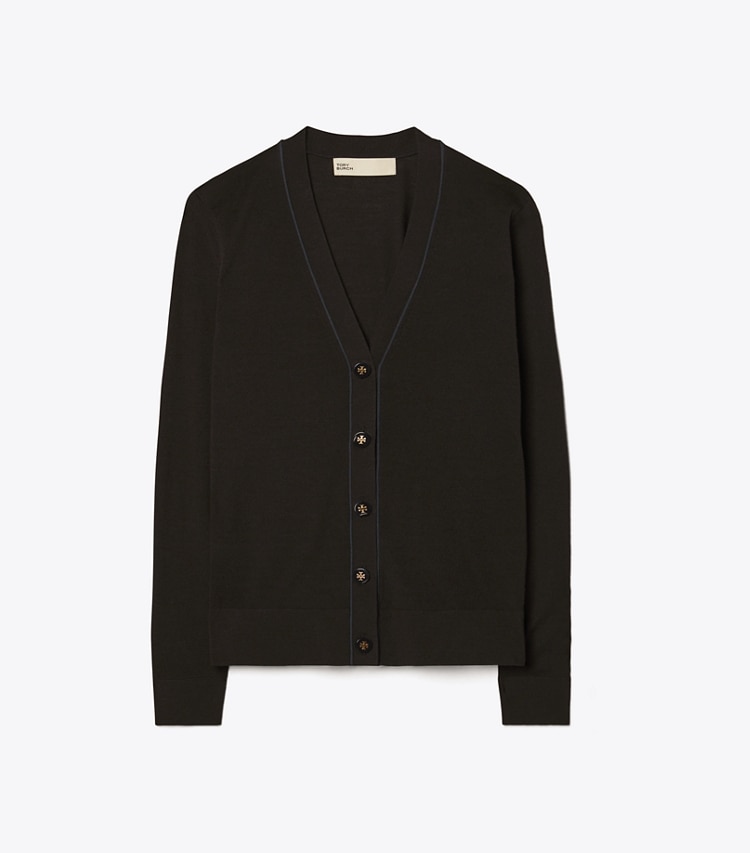 Tory Burch designer sweaters Simone Cardigan in Black front