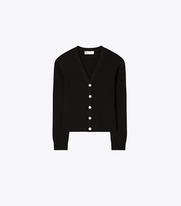 Tory Burch designer sweaters Simone Cardigan in Black front