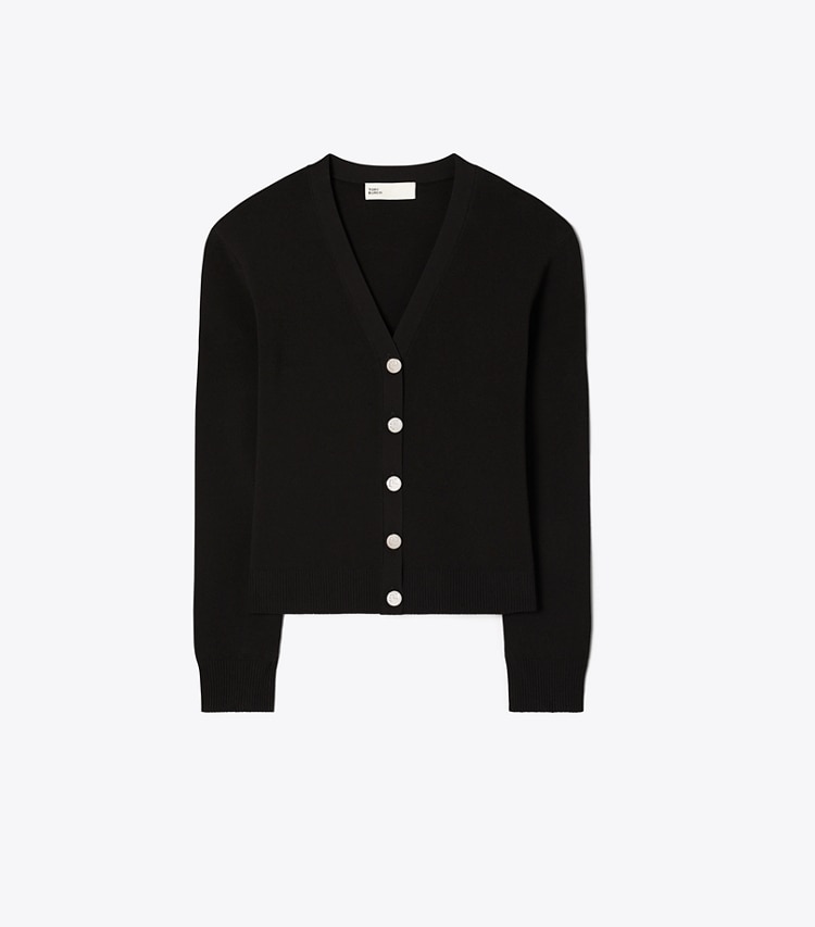 Tory Burch designer sweaters Simone Cardigan in Black front