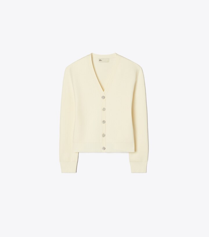 Tory Burch designer sweaters Simone Cardigan in NEW IVORY front
