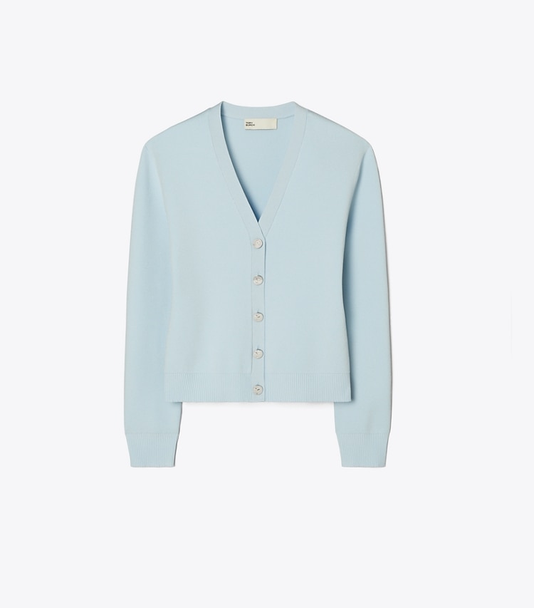 Tory Burch designer sweaters Simone Cardigan in Delicate Blue front