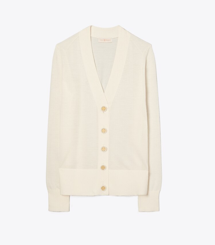 Tory Burch designer sweaters Simone Cardigan in New Ivory front